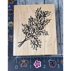 Great Impressions Holly Berry Branch H190 Christmas Rubber Stamp Wood #T20